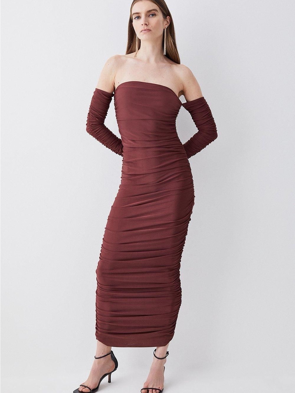 Karen Millen Ruched Strapless Midi Dress